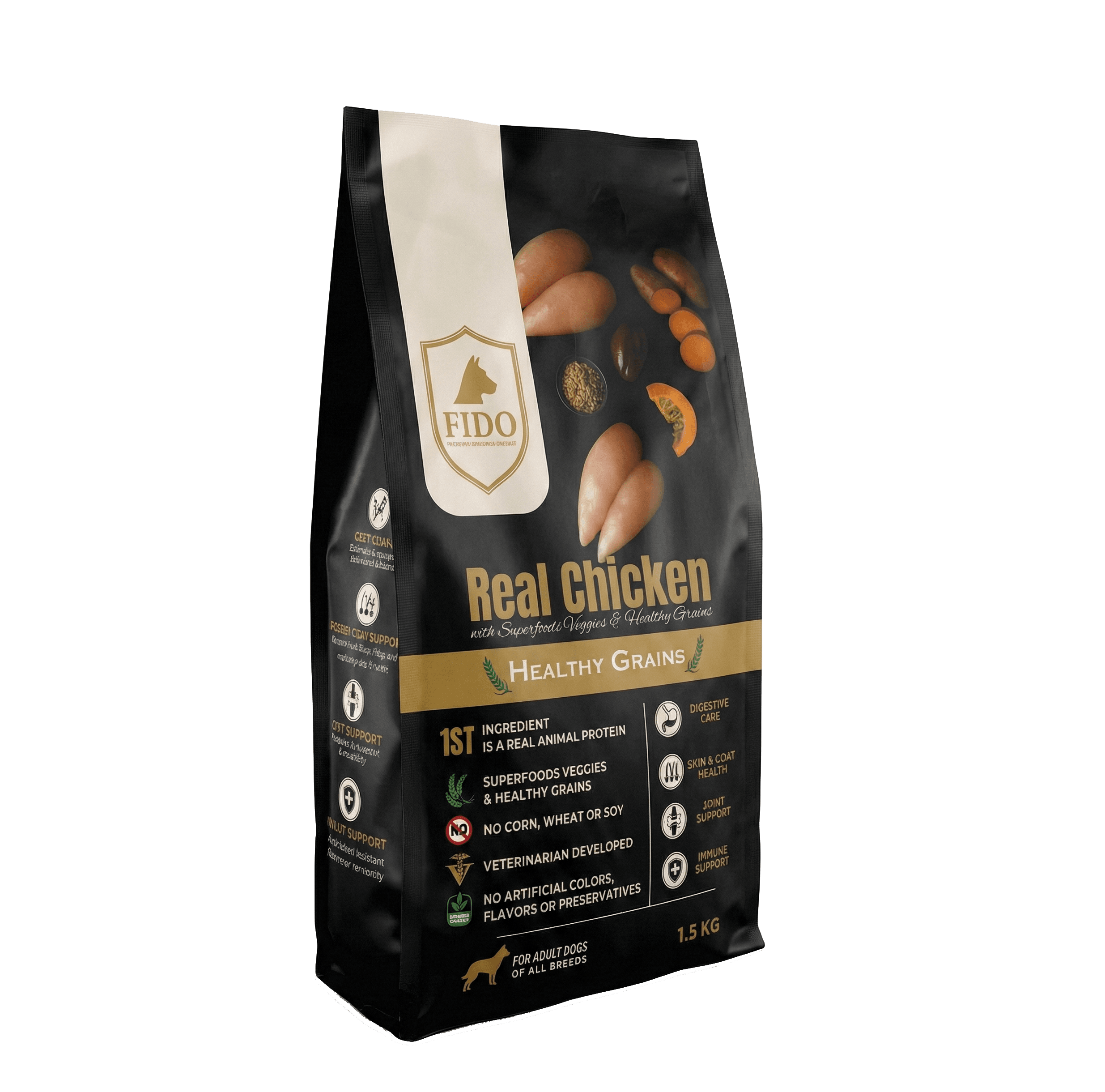  FIDO Real Chicken with Healthy Grains - Adult Dogs - All Breeds 1.5Kg