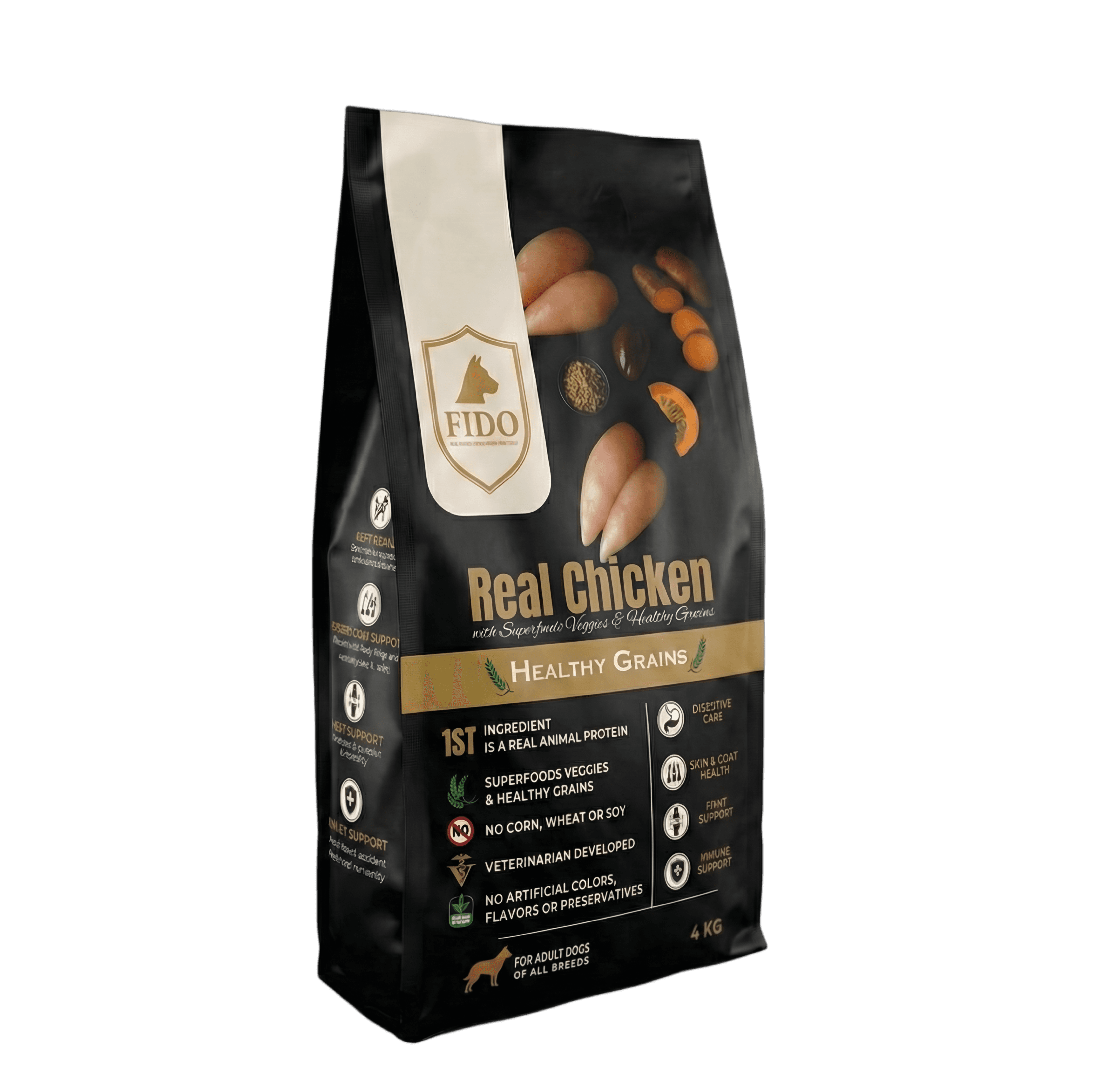  FIDO Real Chicken with Healthy Grains - Adult Dogs - All Breeds 4Kg